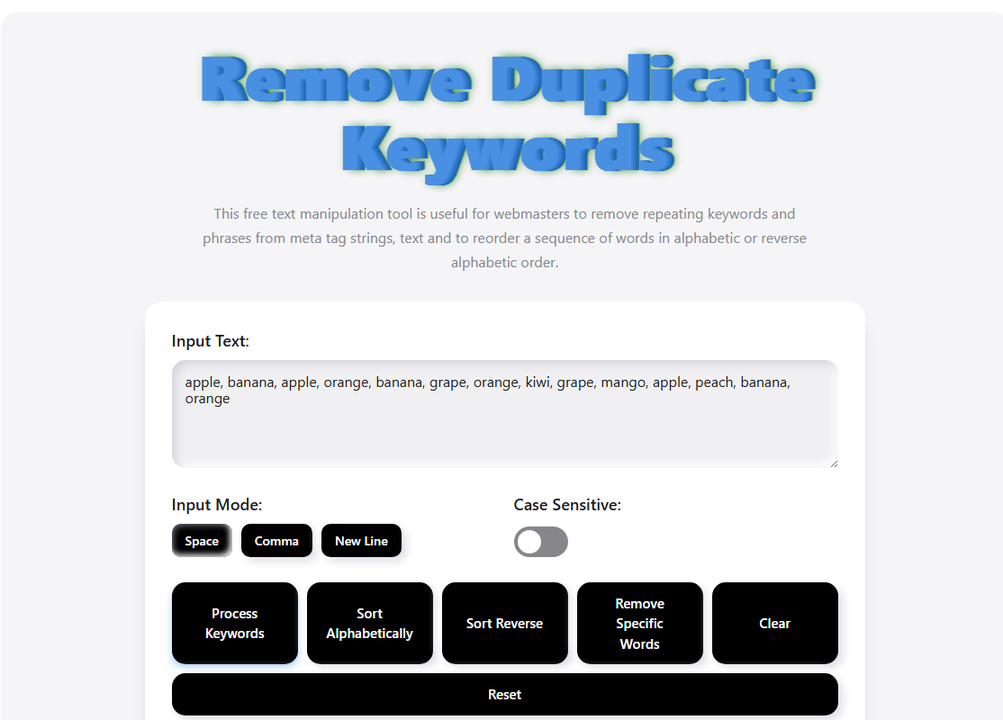 Remove Duplicate Keywords Tools